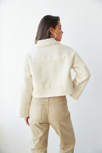 off white suede and sherpa jacket - cropped sherpa lined jacket - winter outerwear