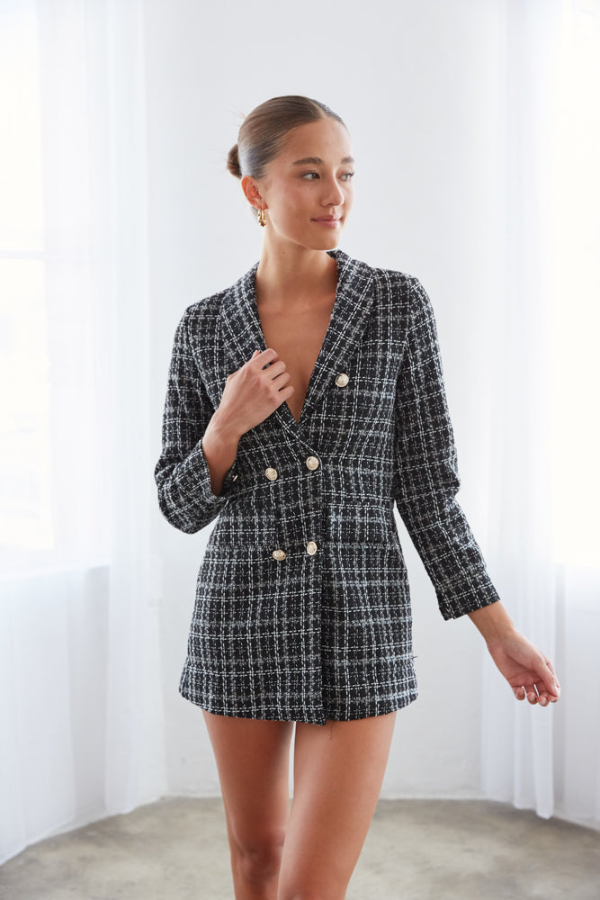 Krigsfanger Far Specialist Milan Tweed Double Breasted Blazer Dress • Shop American Threads Women's  Trendy Online Boutique – americanthreads