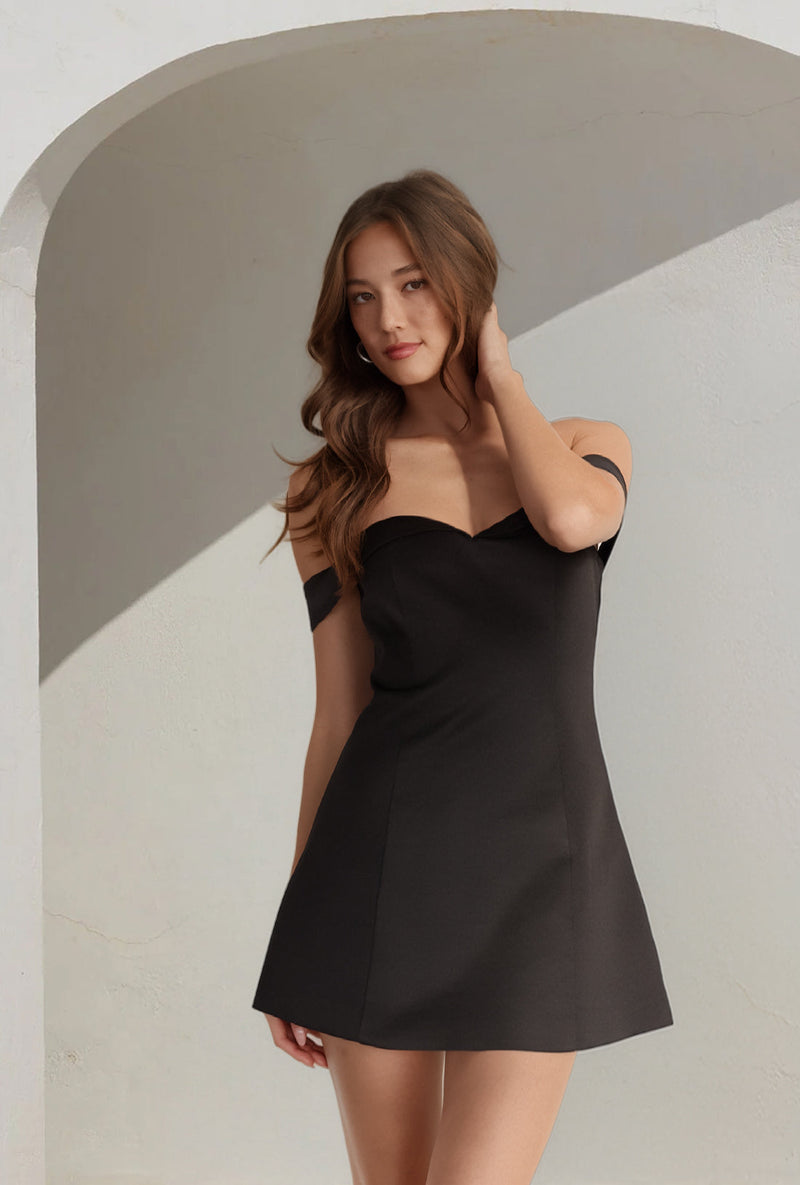 trendy chic black satin open back halter scarf neck mini dress