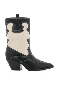 black and white contrast coastal cowgirl booties with pointed toe