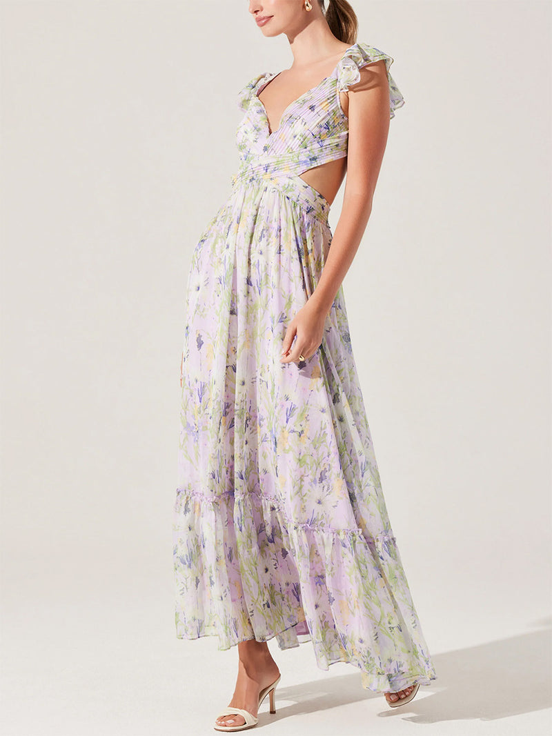 evening primrose print lace maxi dress Women's Red Evening Primrose Print Lace Maxi Dress