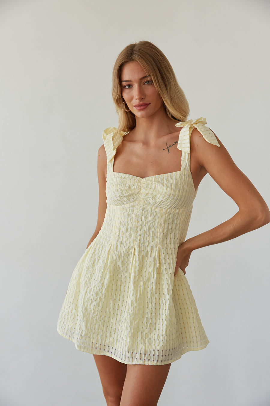 Abby Gingham Bow Strap Mini Dress | Shop American Threads Online Boutique Yellow / S Abby Gingham Bow Strap Mini Dress | Shop American Threads Online Boutique Yellow / S