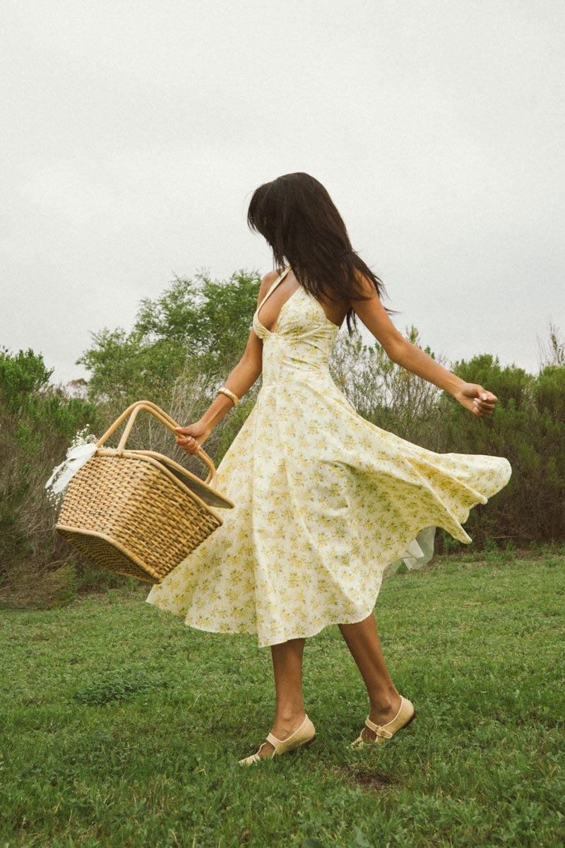 Alice Floral Halter Midi Dress, Yellow / XS