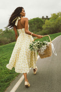 cider floral cross halter midi dress Criss Cross Cutout Back Floral Halter Dress
