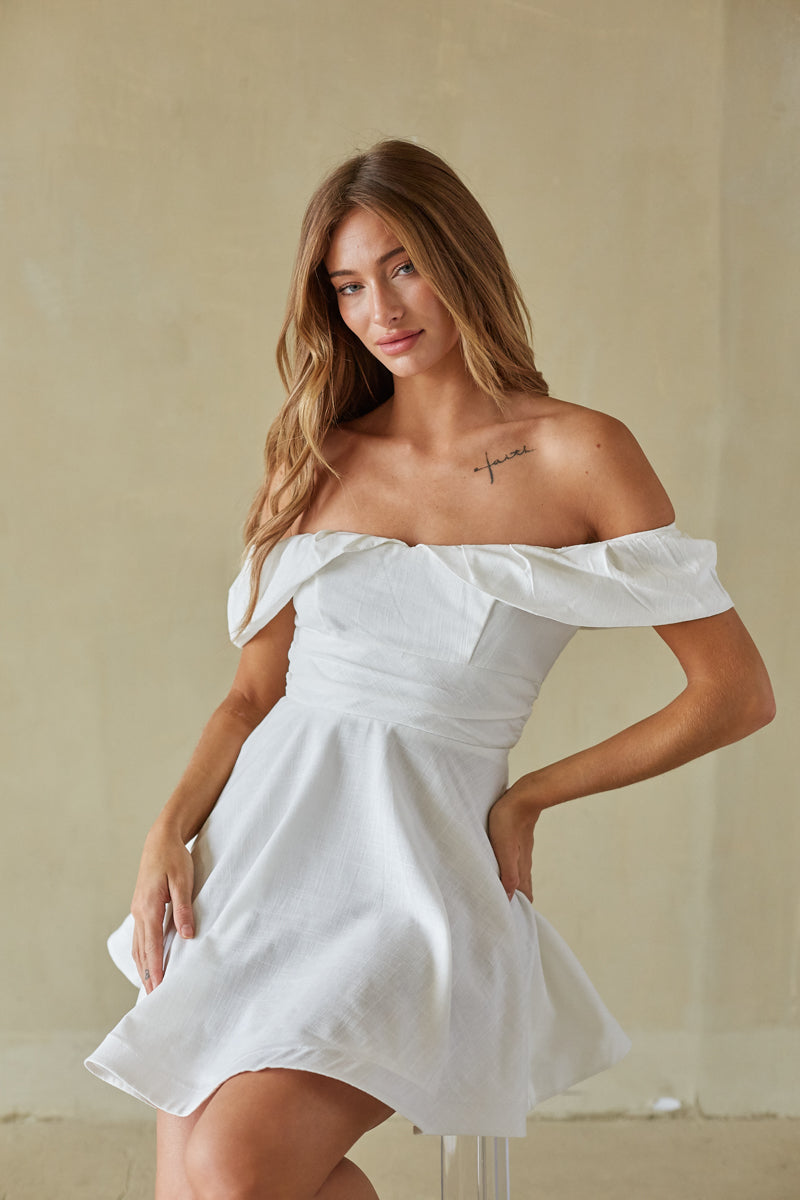 Ava Fit and Flare Mini Dress, White / S