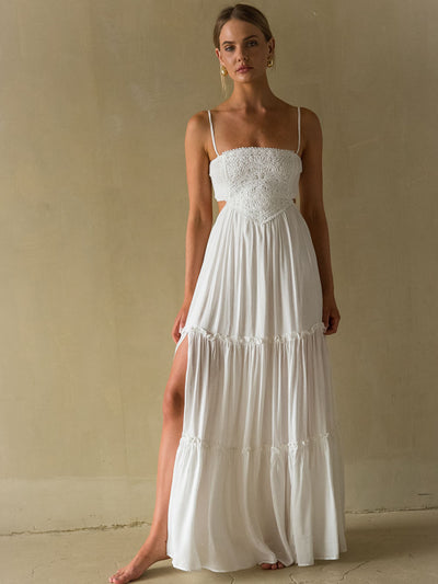 Lace Cutout Tie Shoulder Maxi Dress