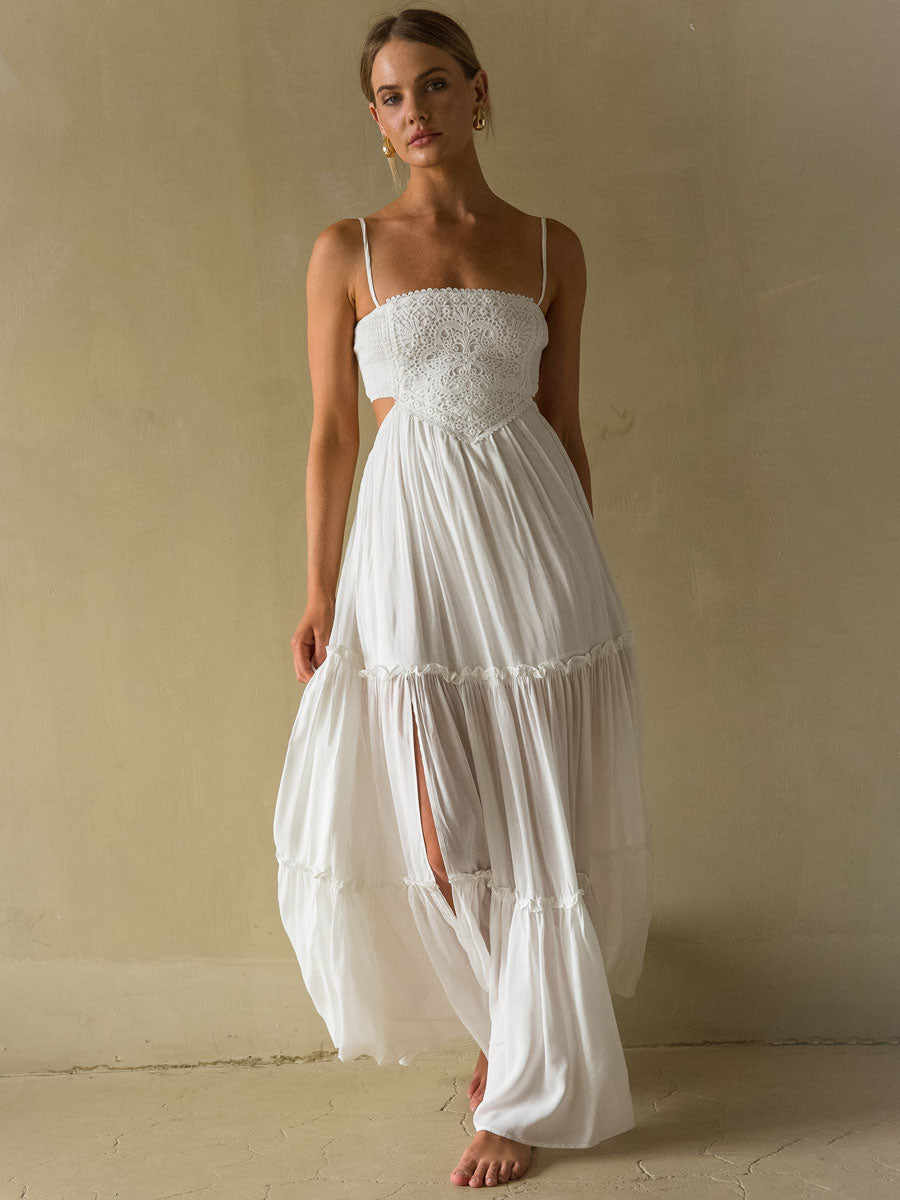 Aylani Lace Cutout Maxi Dress, White / L