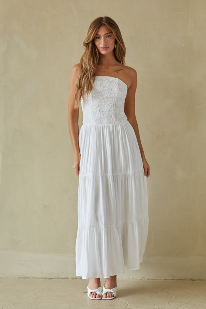 Azari Tiered Maxi Dress | Shop American Threads Boutique White / S Azari Tiered Maxi Dress | Shop American Threads Boutique White / S