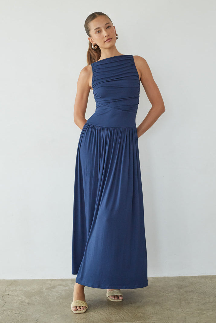 Breana Ruched Maxi Dress | Strapless Ruched Maxi Dress