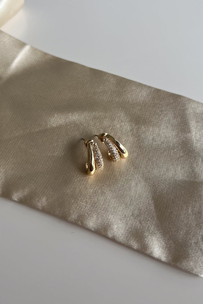 Front view | Gold Rhinestone drop Hoop studs | Beach stud hoops