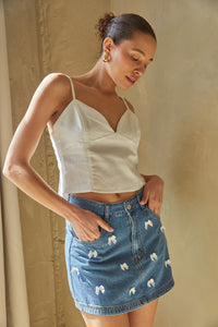 denim micro skirt with bows | coachella bottoms for 2024 