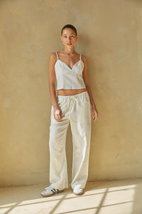low rise linen pants with pockets and waist draw string | cool girl outfit boutique 