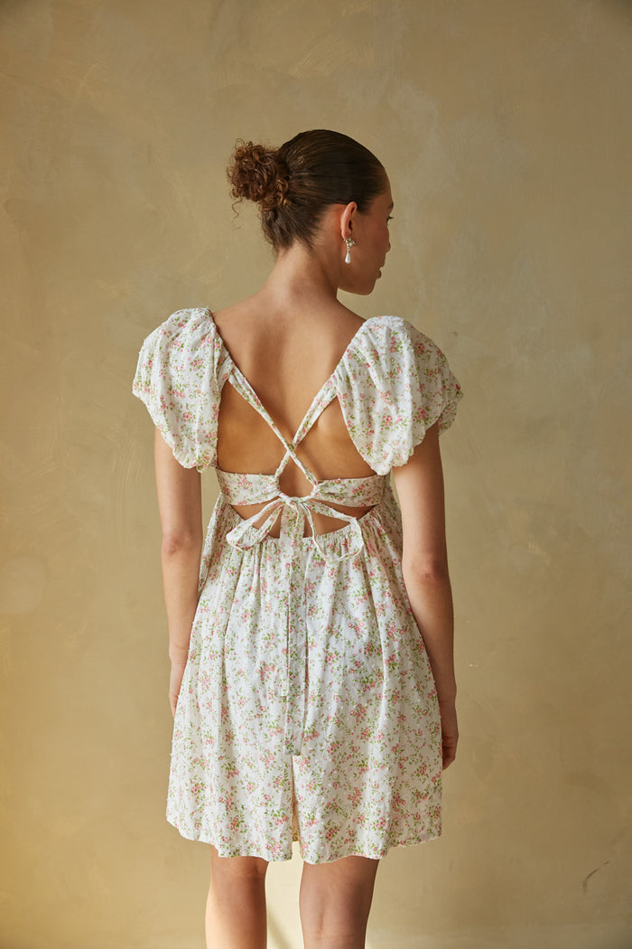 open back puff sleeve mini dress | fairycore floral mini dress inspo