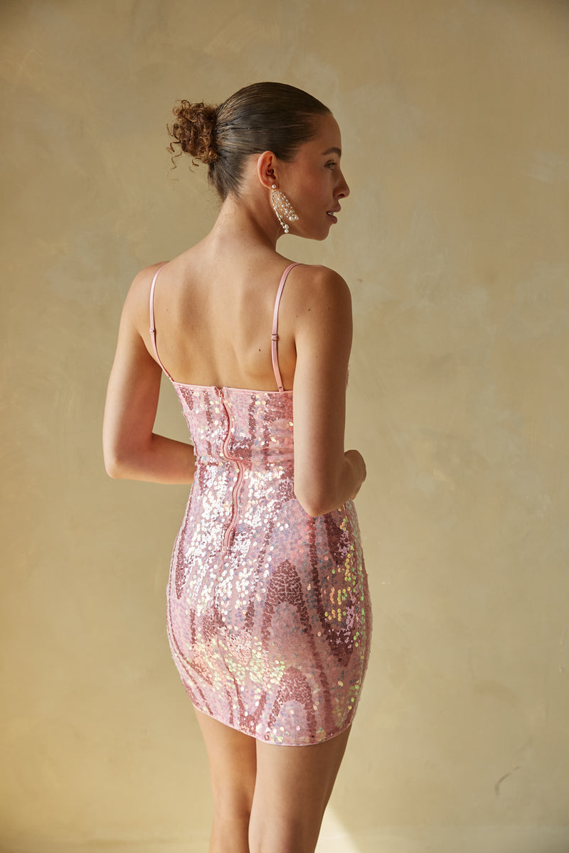 Celestine Sequin Bodycon Mini Dress Shop American Threads Women's Trendy Online Boutique Pink / S Celestine Sequin Bodycon Mini Dress Shop American Threads Women's Trendy Online Boutique Pink / S