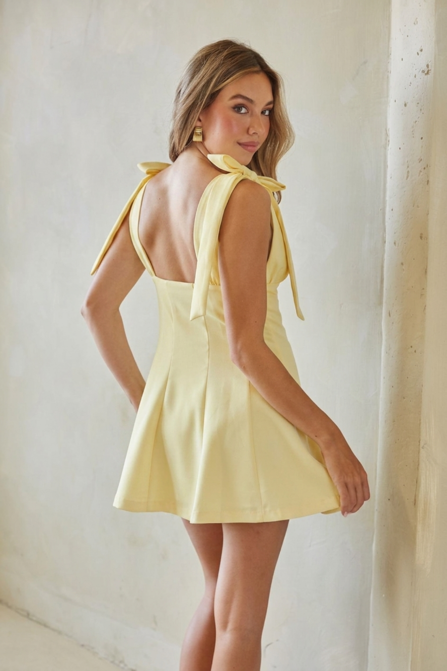Chandra Bow Tie Mini Dress, Butter Yellow / M