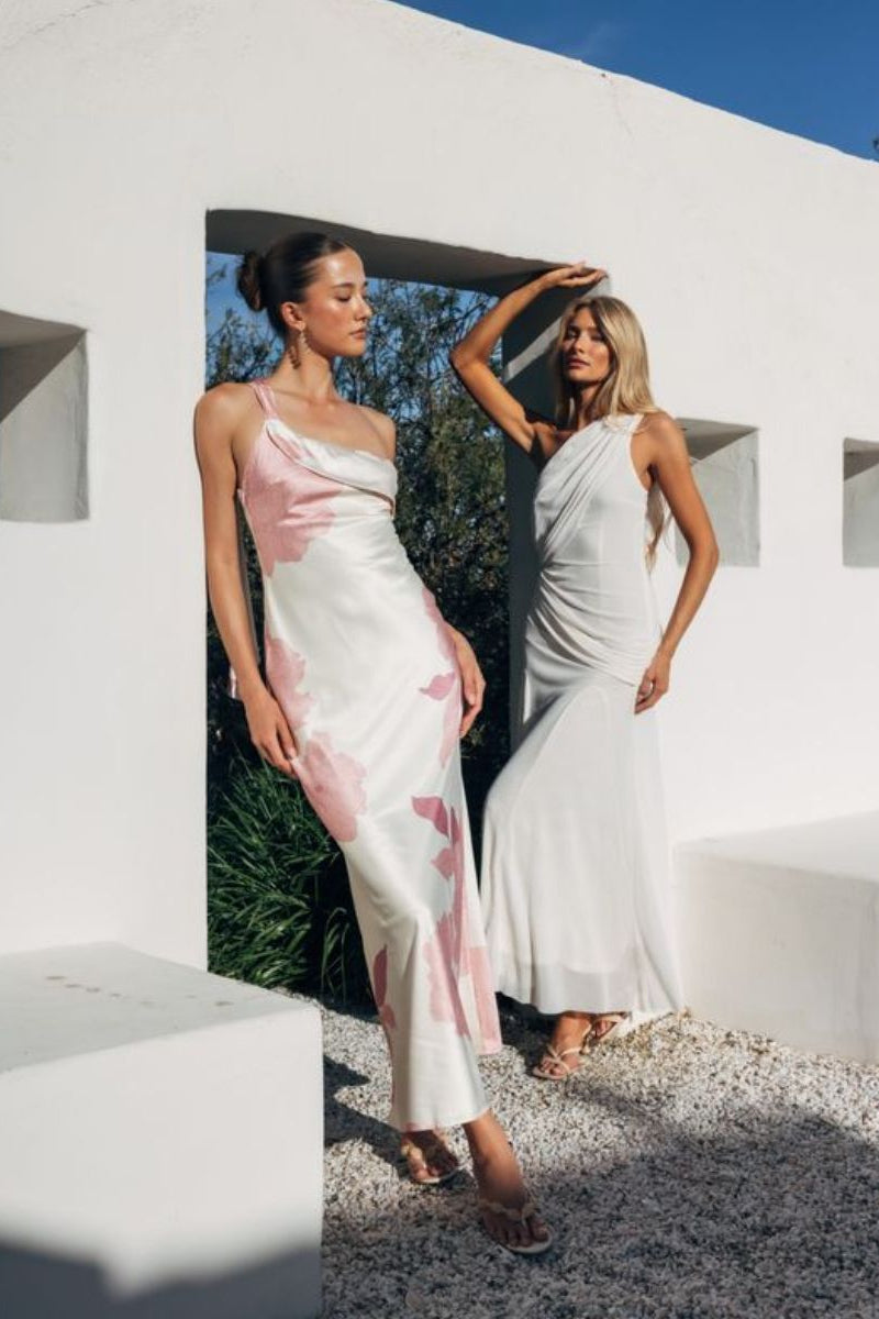 Cove Floral Satin Maxi Dress, Pink / L