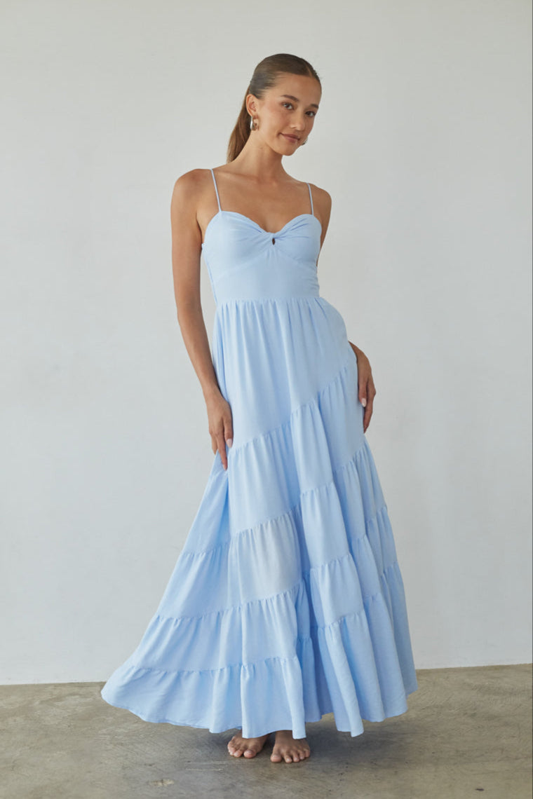 Donna Twist Front Tiered Maxi Dress | American Threads Boutique