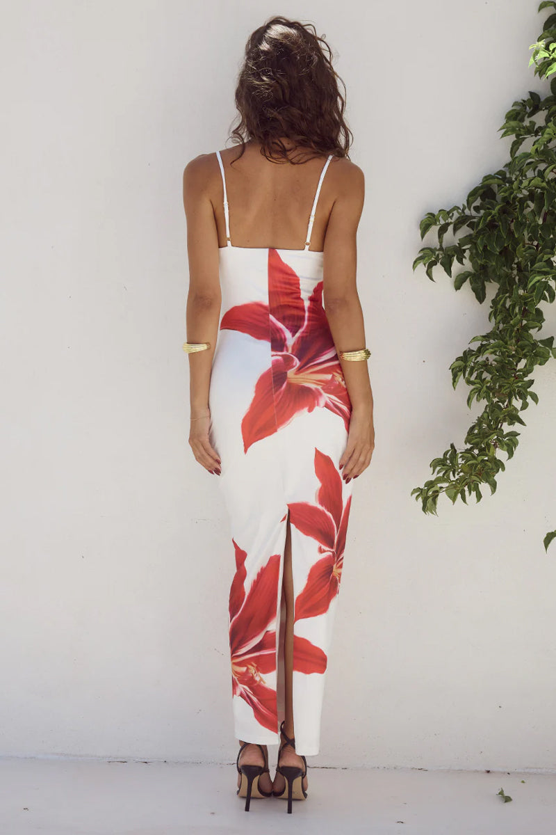 Deia Floral Midi Dress | American Threads Boutique White + Red / XS Deia Floral Midi Dress | American Threads Boutique White + Red / XS