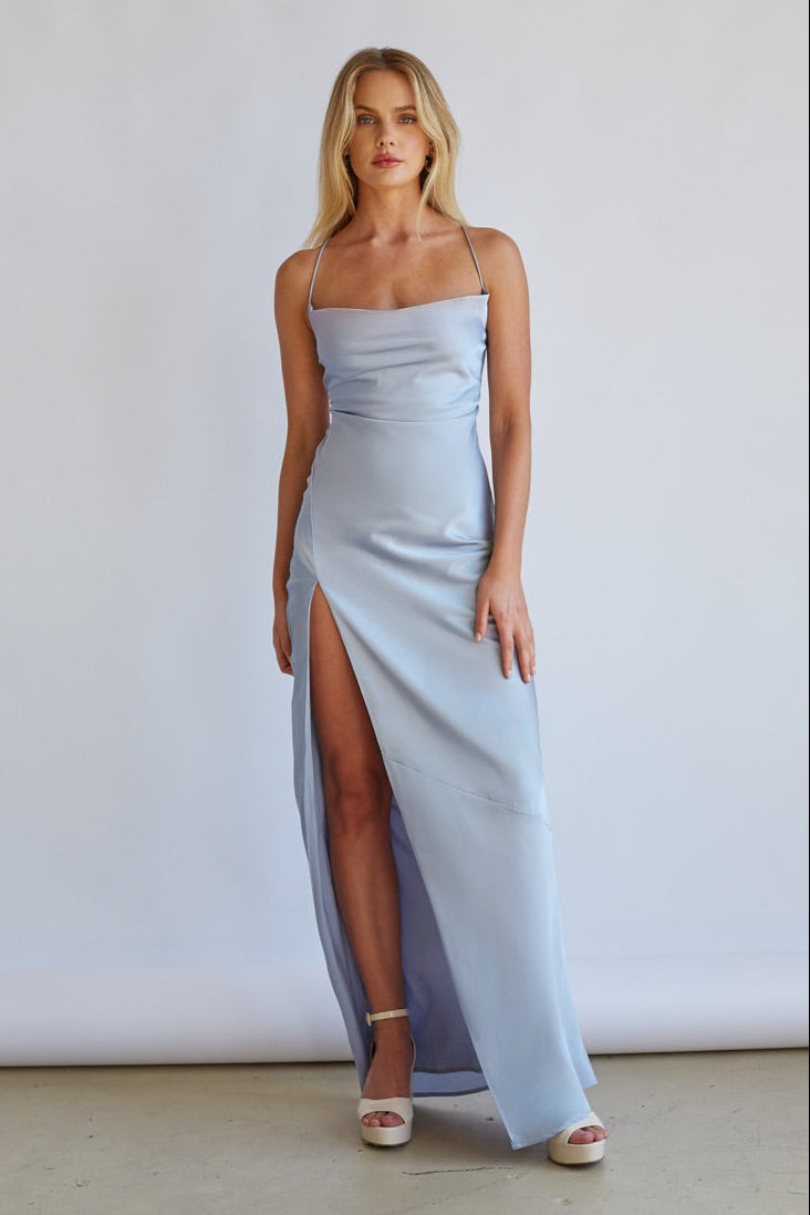 Delmar Cowl Satin Slip Maxi Dress Shop American Threads Boutique Blue / L Delmar Cowl Satin Slip Maxi Dress Shop American Threads Boutique Blue / L