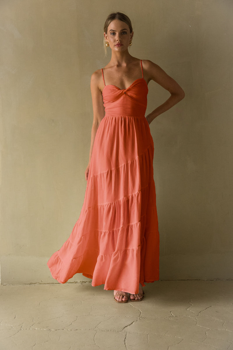 Donna Twist Front Tiered Maxi Dress