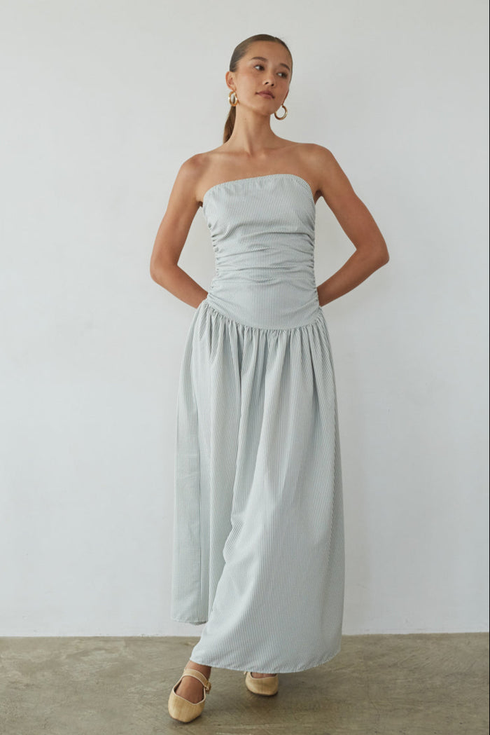 Elara Striped Maxi Dress | Shop American Threads Boutique Grey + White / M Elara Striped Maxi Dress | Shop American Threads Boutique Grey + White / M