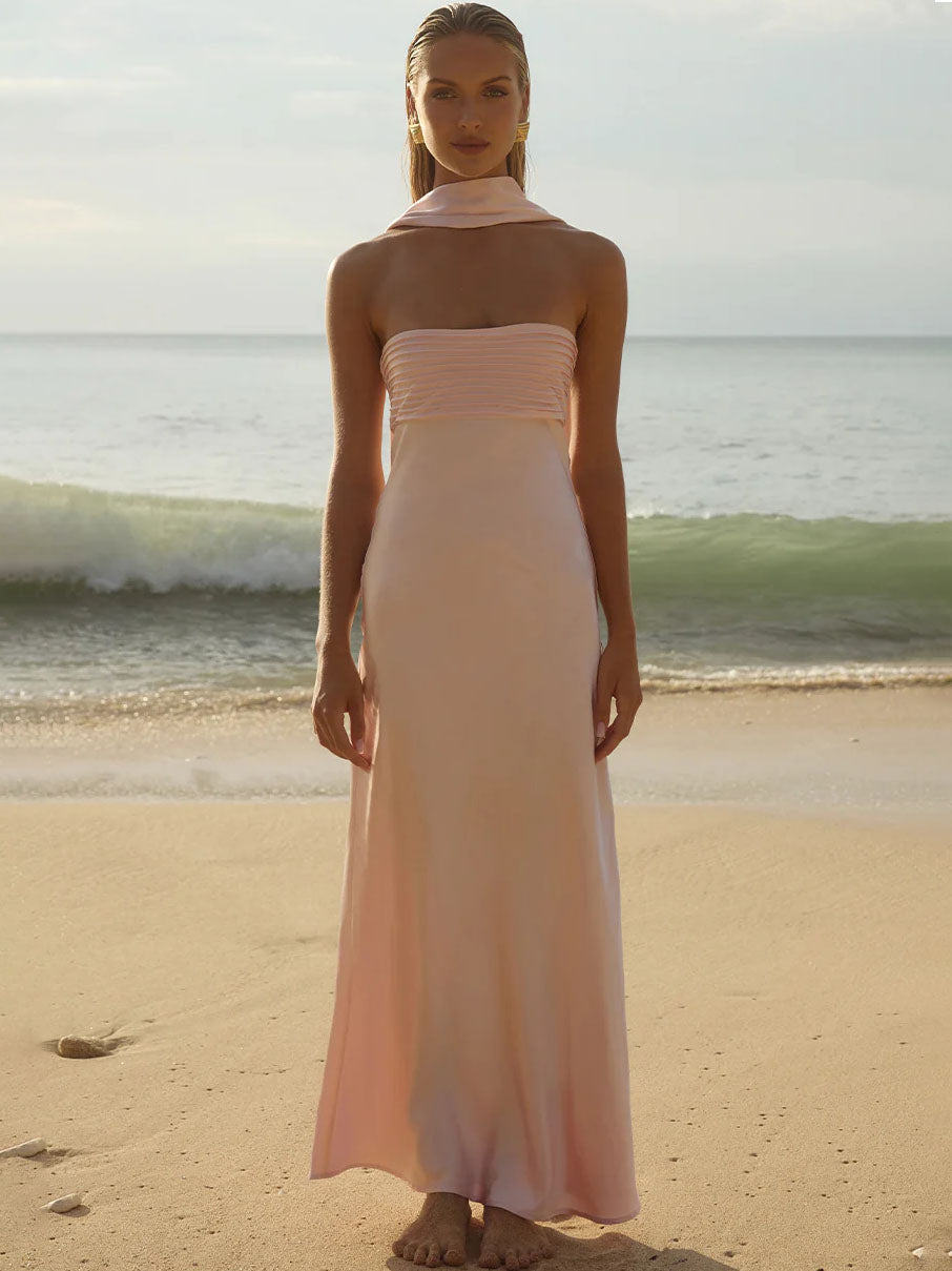chinese dress ladies Elsa Pleated Strapless Scarf Satin Maxi Dress Shop American Threads chinese dress ladies Elsa Pleated Strapless Scarf Satin Maxi Dress Shop American Threads