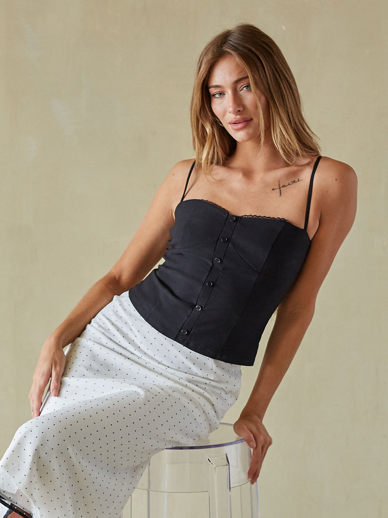 Estelle Button Up Bustier Top | Shop American Threads Boutique Black / L Estelle Button Up Bustier Top | Shop American Threads Boutique Black / L