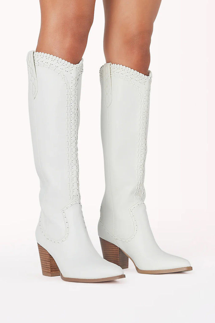 white stitched tall western boot | coachella boots 2024
