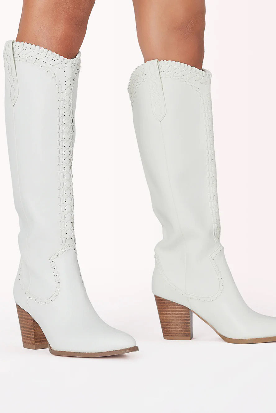 white coastal stitched cowgirl boots