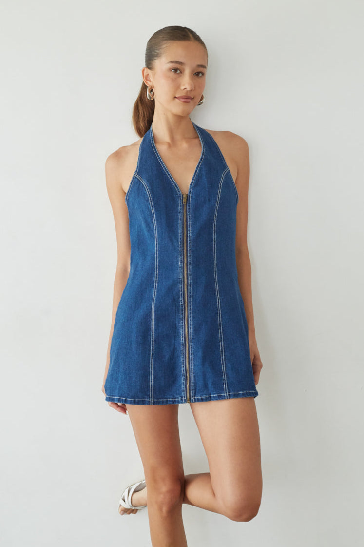 mini womens denim dress Graylee Halter this dress is sure 38R Color:Purple Floral SHEIN Belle Plus Size