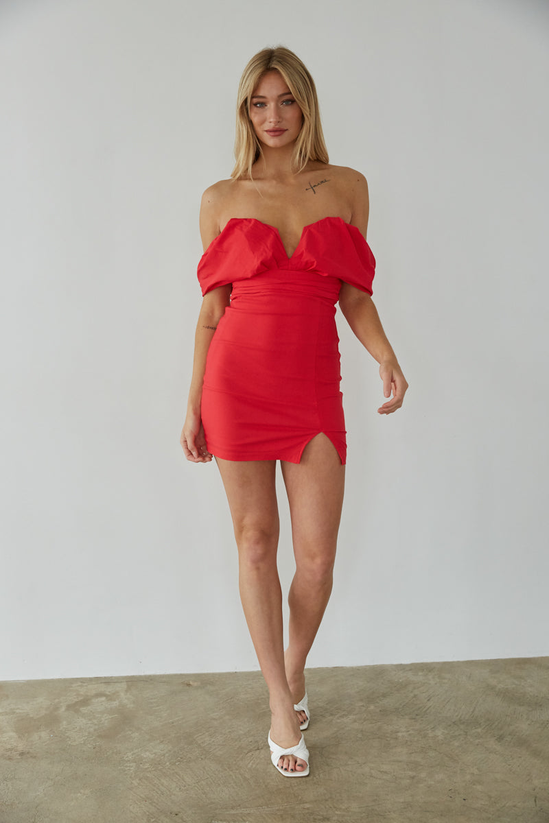 red homecoming dress - off the shoulder bodycon - date night outfit