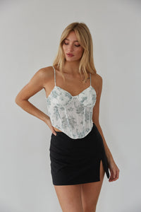 sage and white floral corset top - summer outfit inspo - vacation outfit