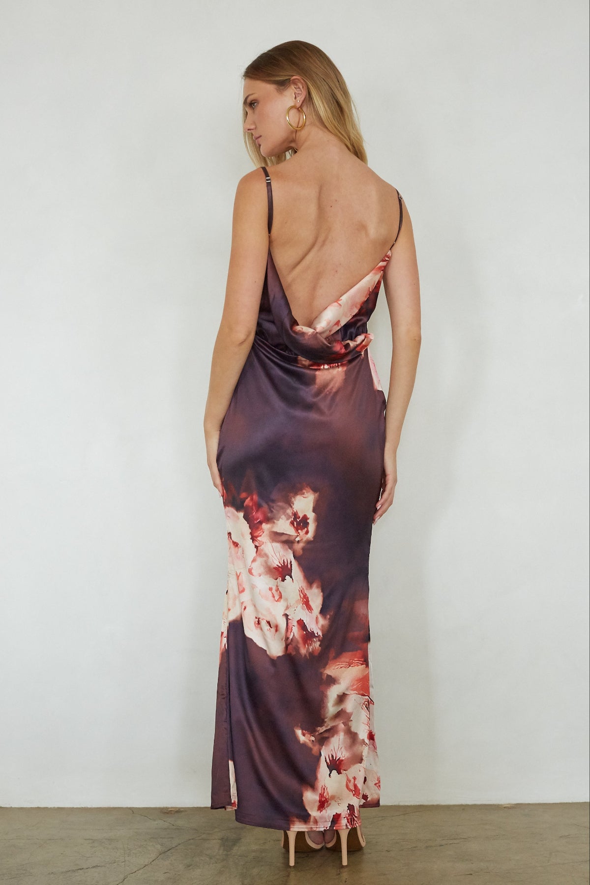 Jenny Satin Floral Maxi Dress | Shop American Threads Boutique Brown / L Jenny Satin Floral Maxi Dress | Shop American Threads Boutique Brown / L