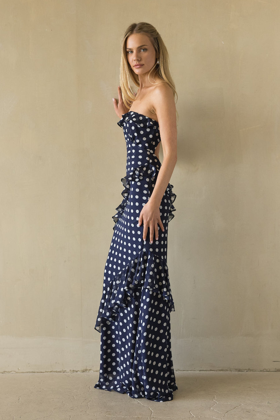 Jana Polka Dot Ruffle Maxi Dress | Shop American Threads Online Boutique Jana Polka Dot Ruffle Maxi Dress | Shop American Threads Online Boutique