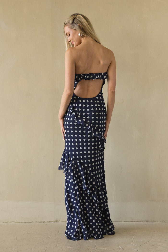Jana Polka Dot Ruffle Maxi Dress | Shop American Threads Online Boutique Jana Polka Dot Ruffle Maxi Dress | Shop American Threads Online Boutique