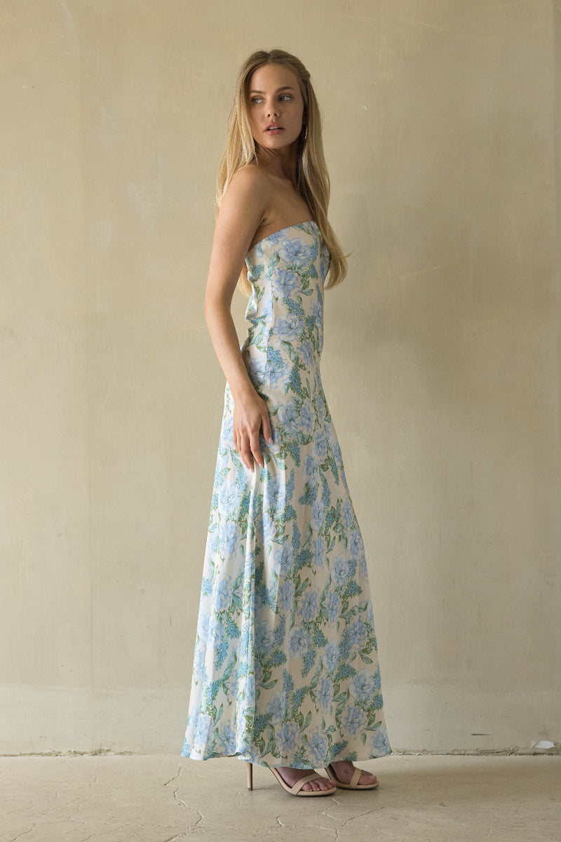 chinese dress ladies Sienna Strapless Maxi Dress Blue