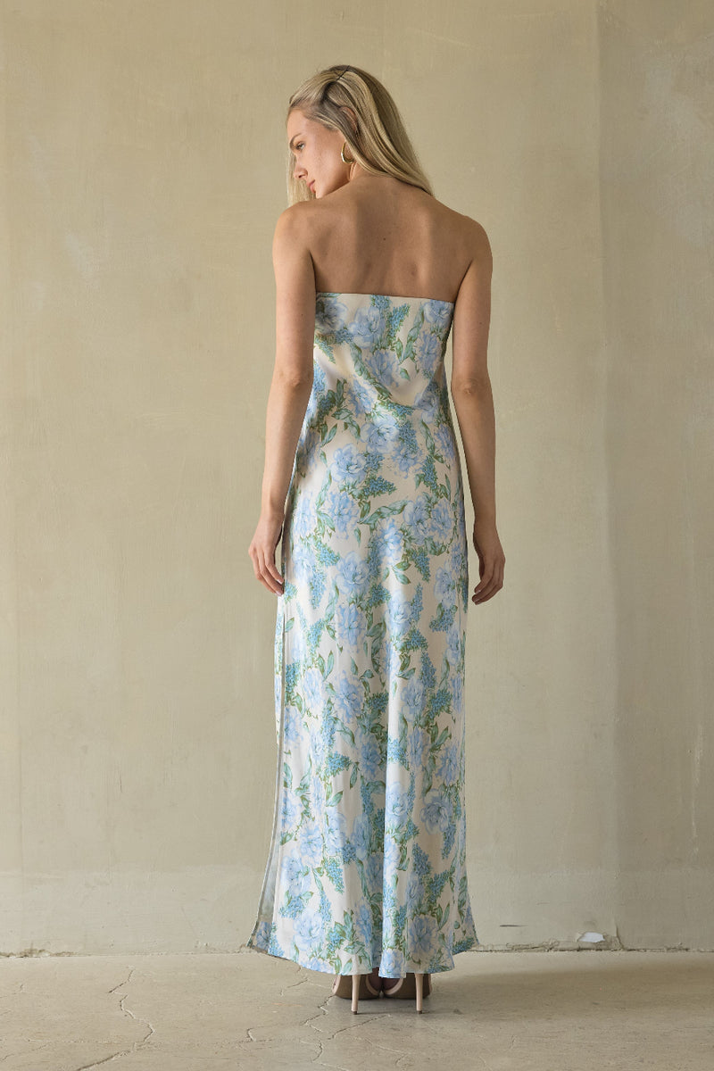 chinese dress ladies Blue Tropical Print Linen Blend Maxi Dress - All Dresses main image 0