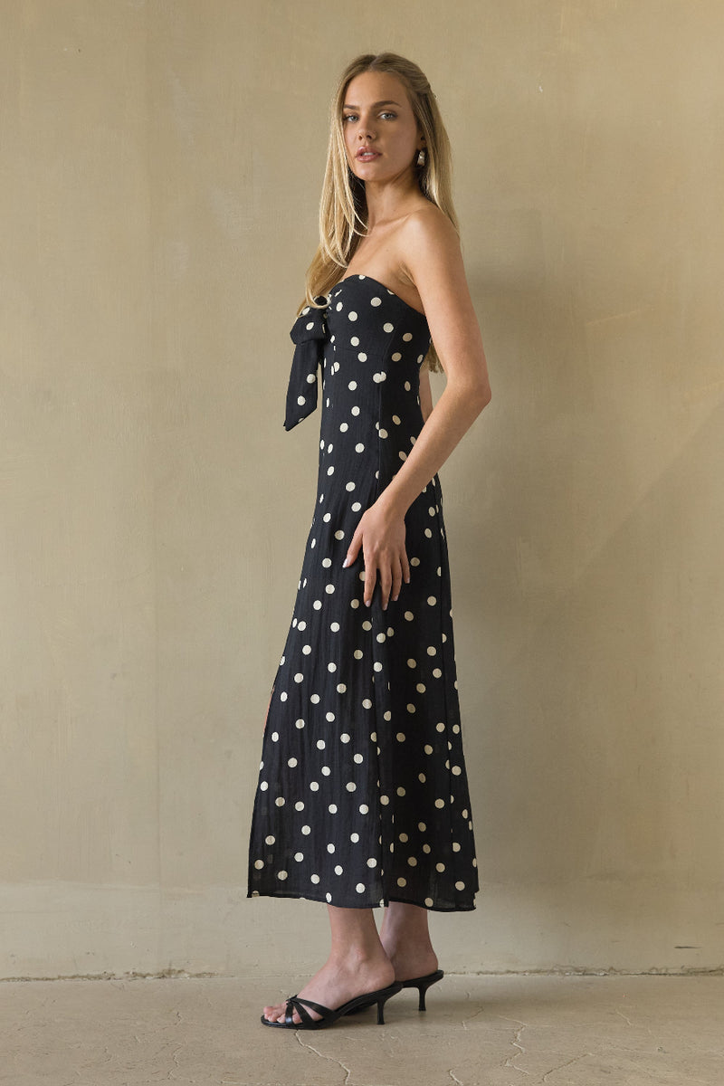 Jenae Linen Polka Dot Midi Dress | Shop American Threads Online Boutique Black / M Jenae Linen Polka Dot Midi Dress | Shop American Threads Online Boutique Black / M