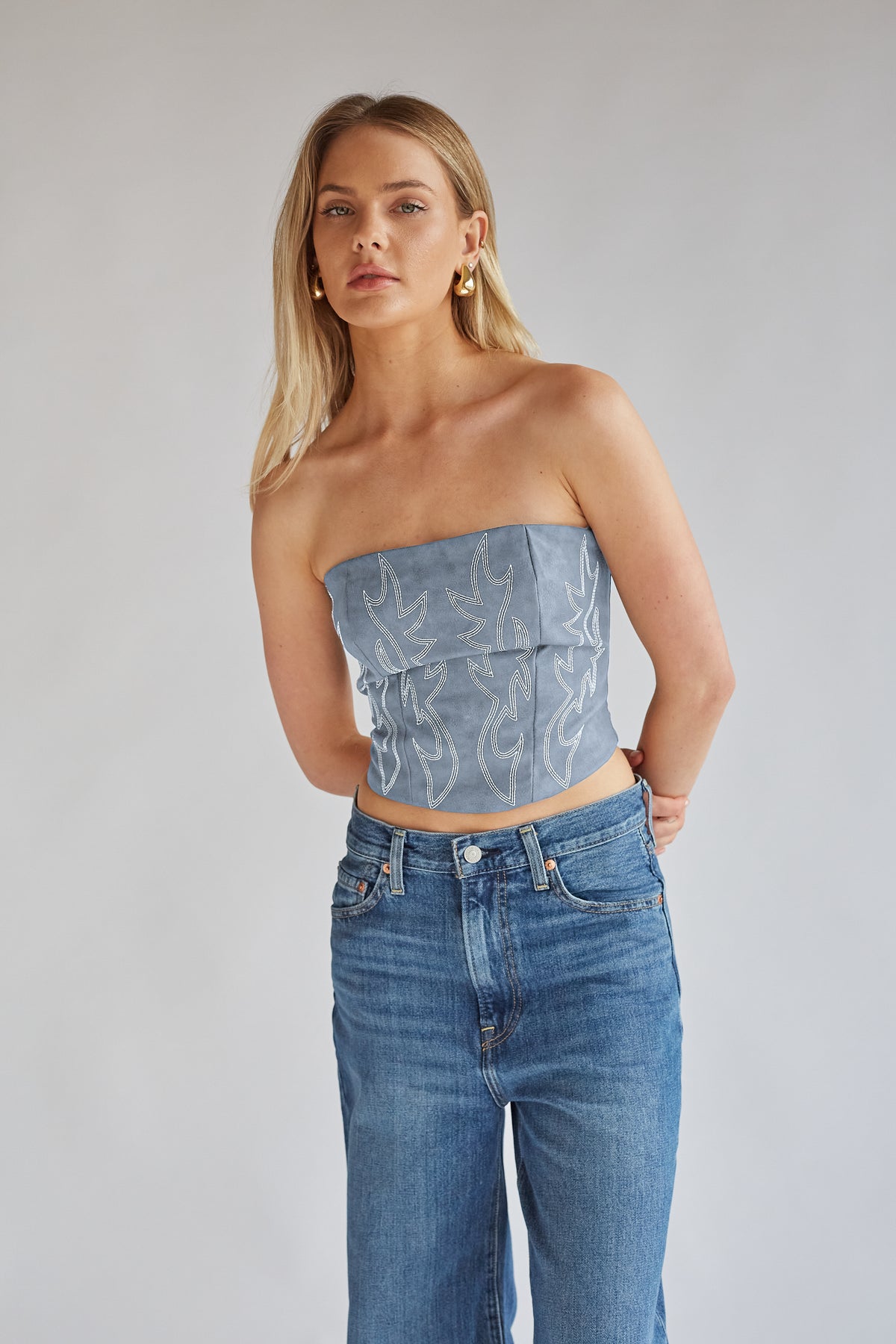 Jesse Strapless Faux Leather Western Corset