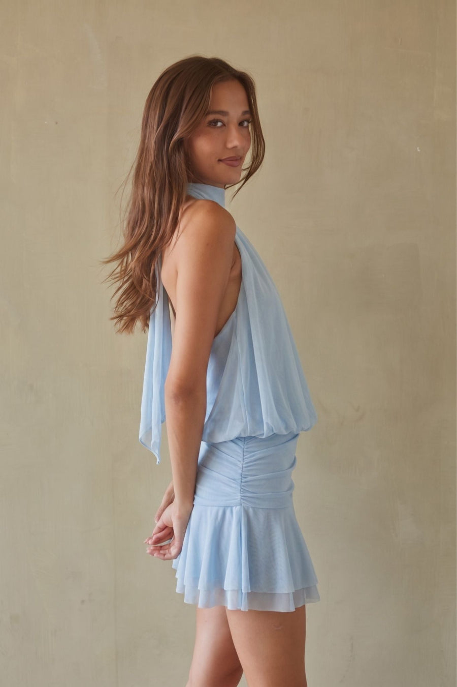 Journi High Neck Mesh Mini Dress