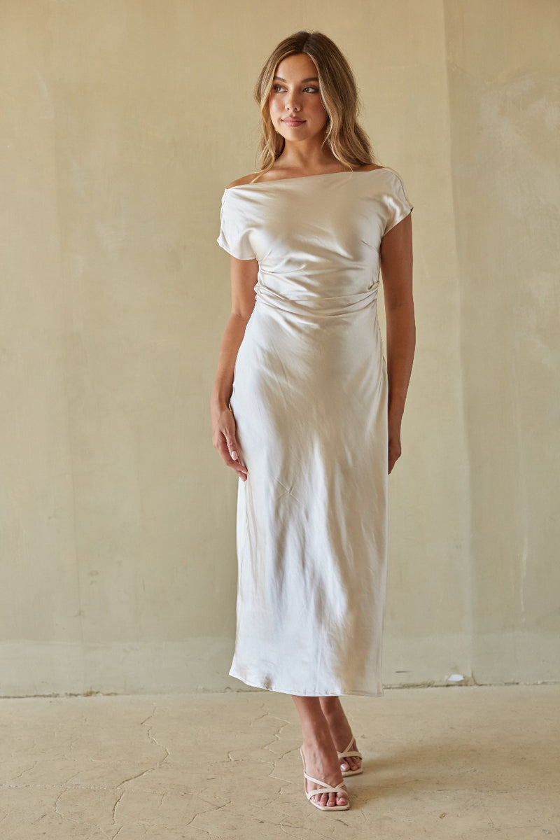 midi satin dress white Kaiden Satin Cowl Midi Dress