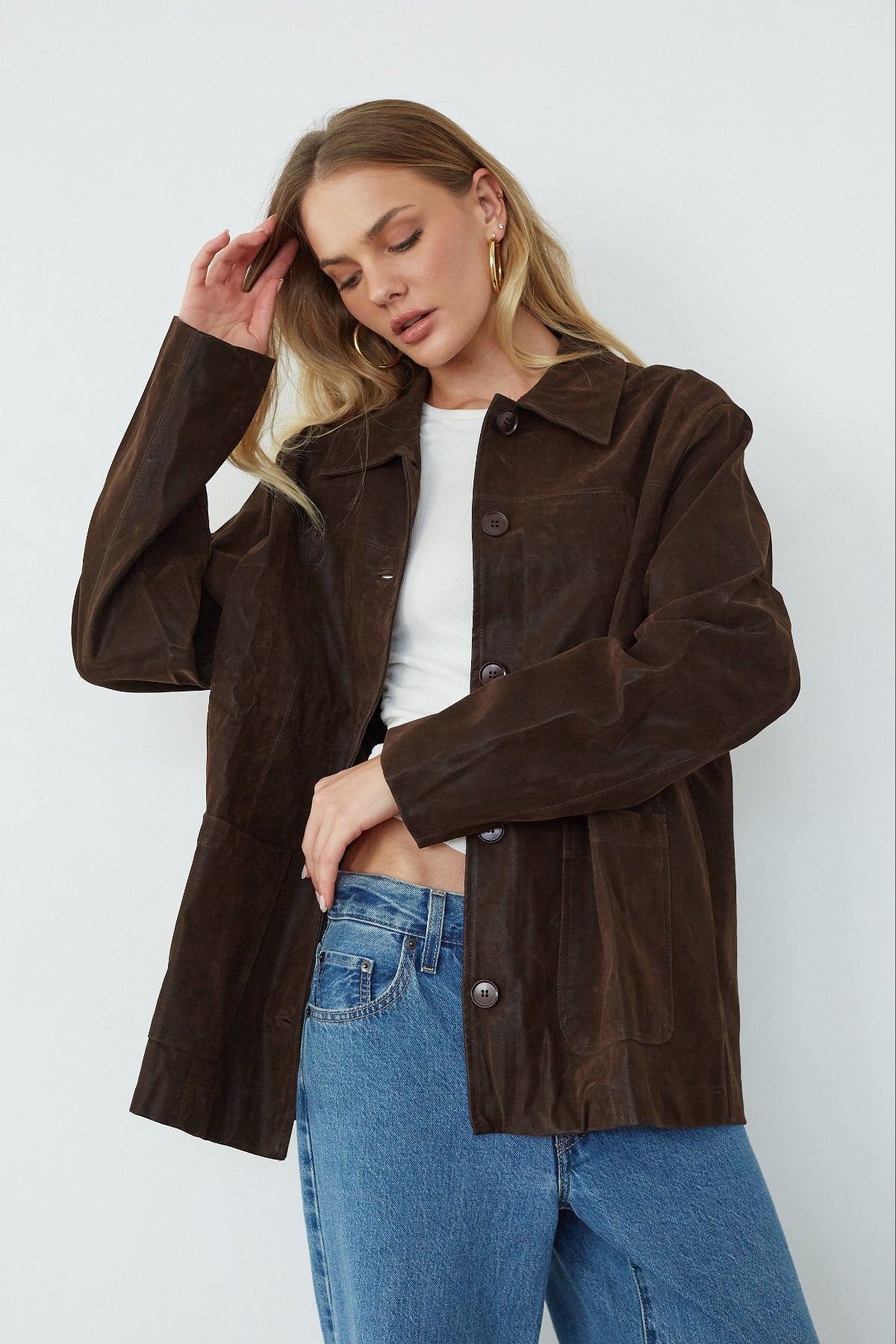 Katniss Oversized Suede Jacket | Shop American Threads Online Boutique Katniss Oversized Suede Jacket | Shop American Threads Online Boutique