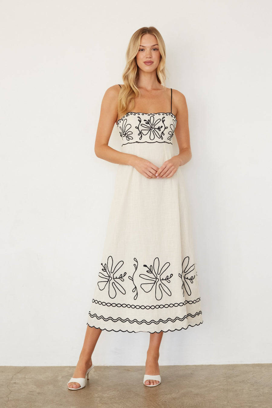 embroidered linen midi dress Embroidered Linen Midi Dress
