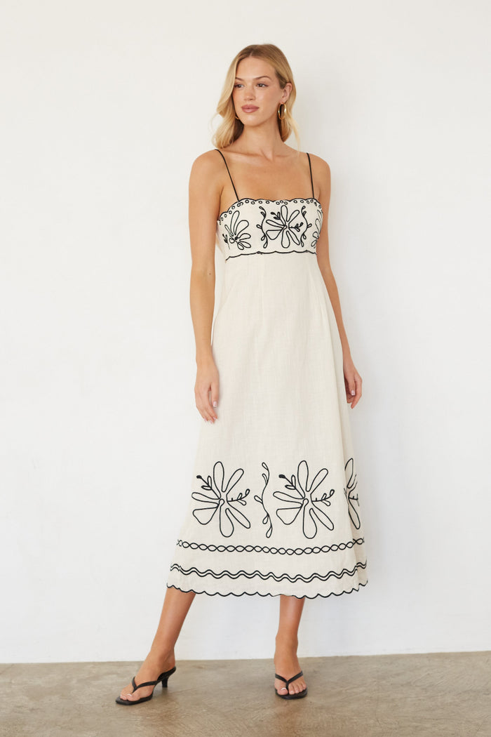 Kinsley Embroidered Linen Midi Dress | Shop American Threads Online Boutique Ivory / M Kinsley Embroidered Linen Midi Dress | Shop American Threads Online Boutique Ivory / M