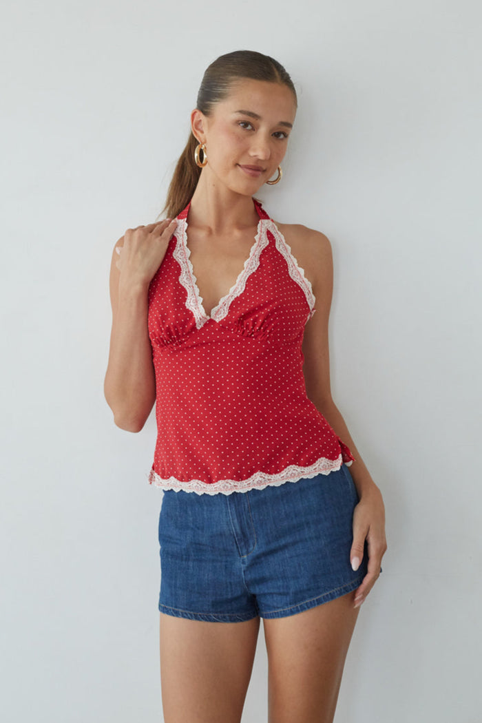 Leni Polka Dot Lace Halter Top Shop American Threads Boutique