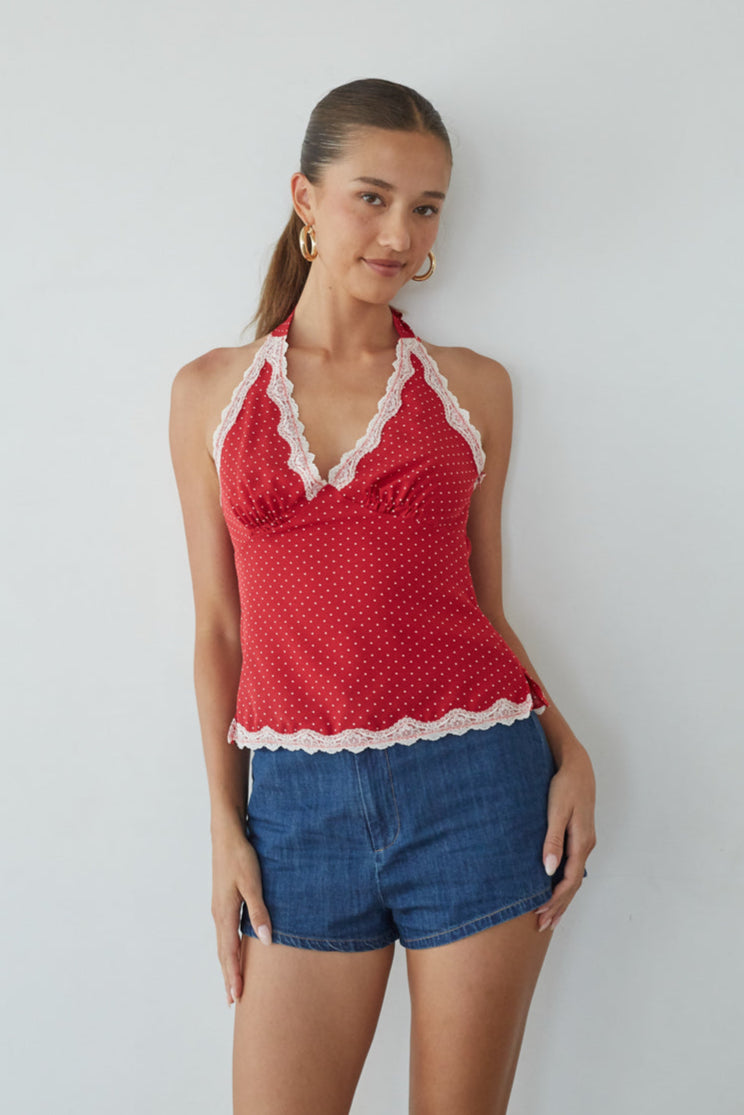 Leni Polka Dot Lace Halter Top Shop American Threads Boutique
