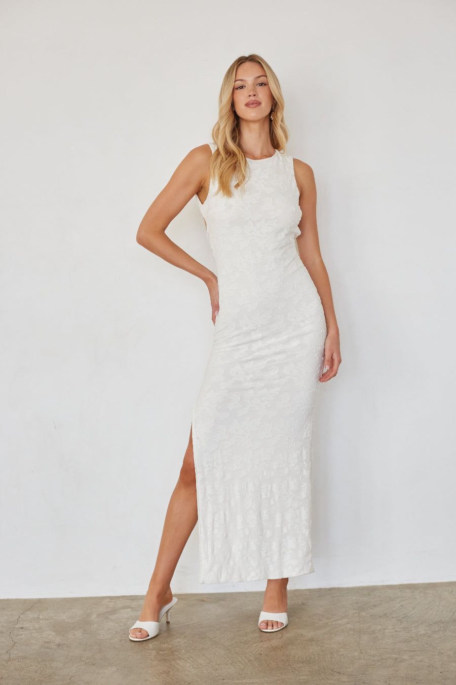 Liana Textured Bodycon Maxi Dress, Ivory / L