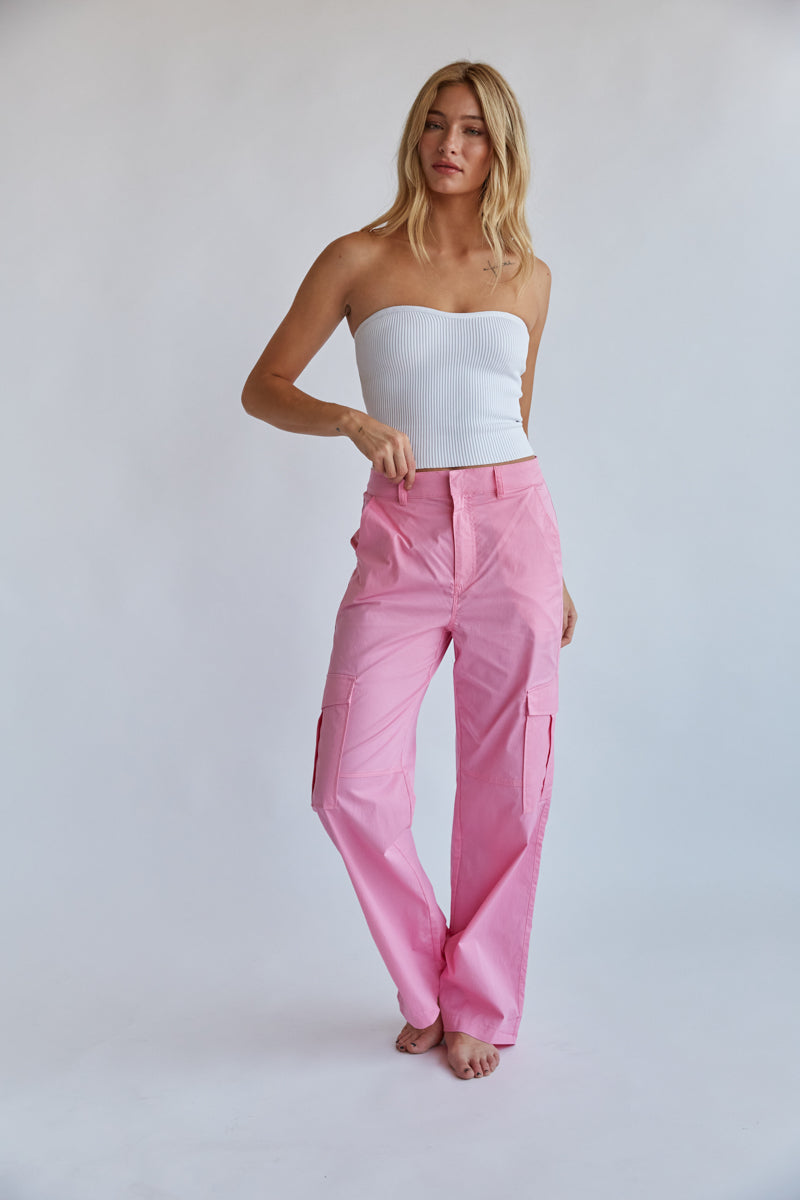 pink nylon cargo pants