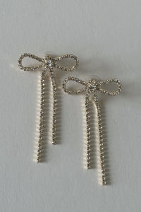 Front view | Gold Rhinestone Bow drop studs | daytime event drop suds