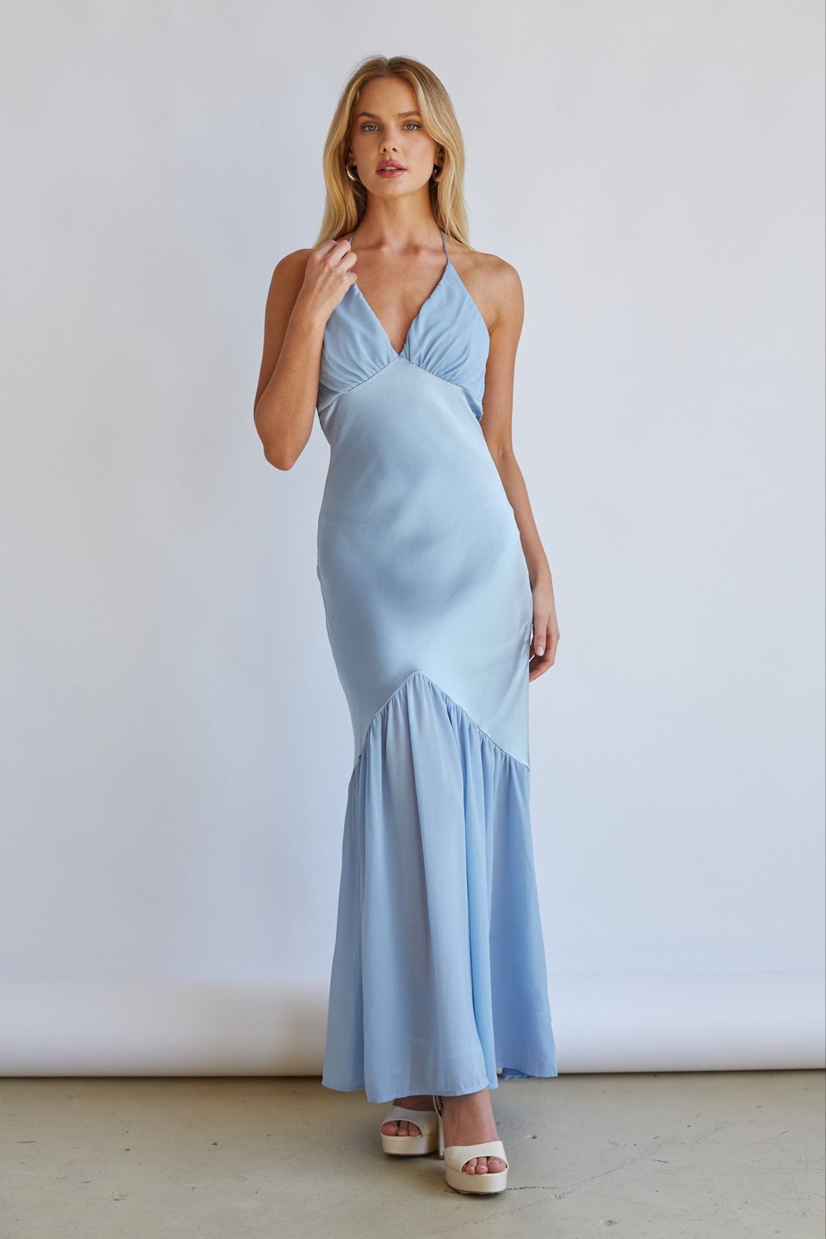 Lucinda Halter Satin Midi Dress Shop American Threads Boutique Lucinda Halter Satin Midi Dress Shop American Threads Boutique